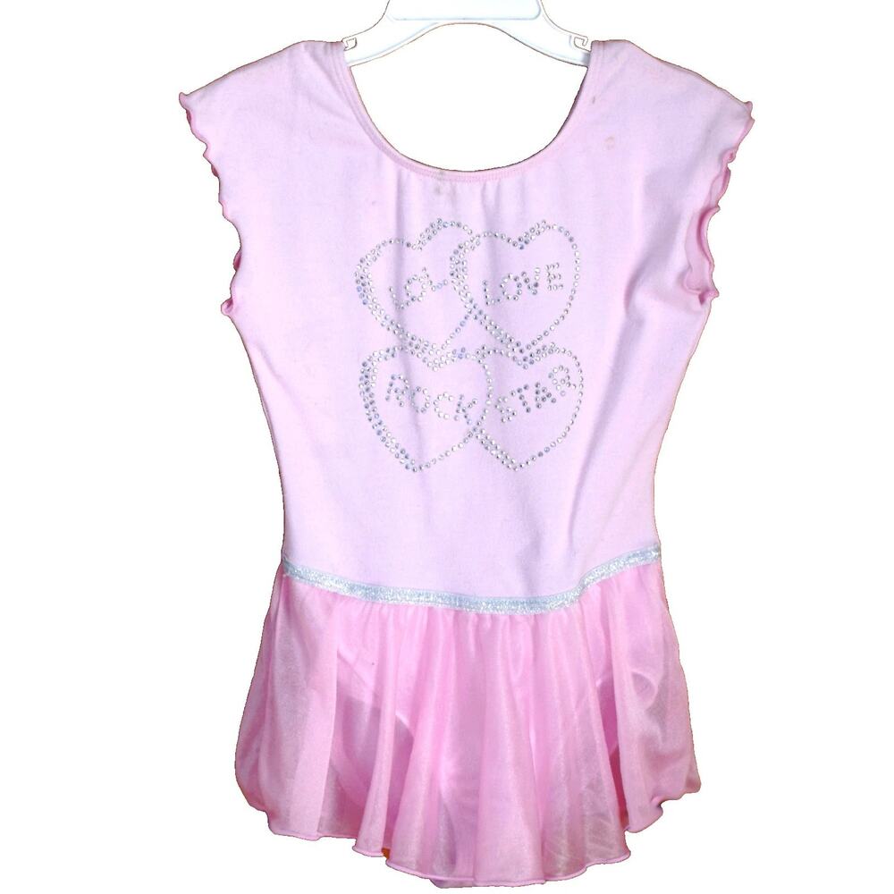 Moret Girl's Lilac Ballet Leotard with Attached Skirt Size 6-7 Rhinestone Hearts